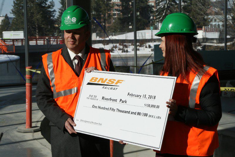 BNSF Railway Foundation helped Spokane Mayor David Condon kick off a fundraising campaign for the Spokane Riverfront Park by donating $150,000